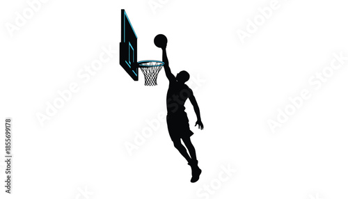 Basketball Player Dunking Ball into Hoop Silhouette