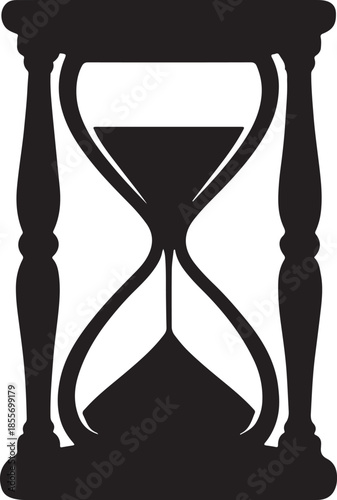 Black silhouette of an antique hourglass with sand in the bottom bulb time timer