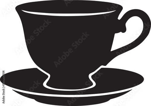 Black silhouette of a teacup and saucer coffee
