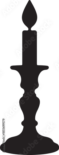 Black Silhouette of a Tall Candlestick with a Flame light illumination