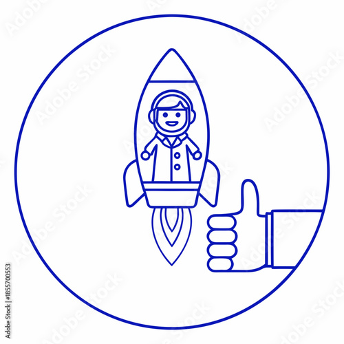 Astronaut Success Concept With Thumbs Up Icon Vector Illustration. Space Exploration, Achievement, Growth, And Positive Feedback.