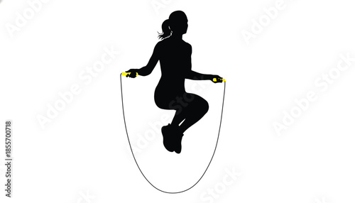 Woman Jumping Rope in Silhouette on White Background