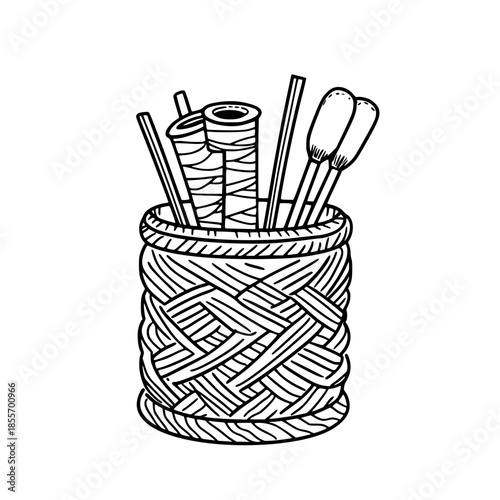 Artisanal Spool Caddy, Handcrafted Love | Clean, isolated vector art for creative projects.