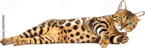 Realistic leopard cat vector illustration lying pose isolated with detailed fur pattern for wildlife animal design