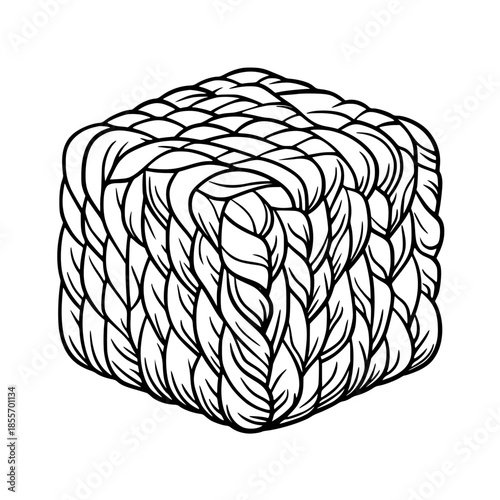 Elegant Tangled Yarn Cube | Clean, isolated vector art for creative projects.