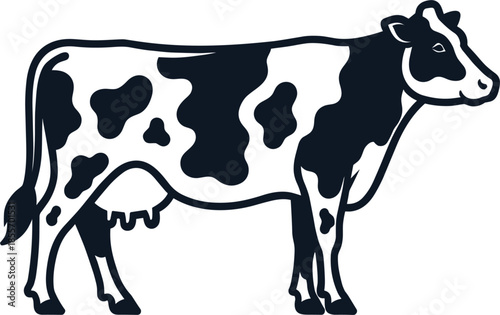 Cow silhouette vector illustration standing isolated with black and white pattern for farm agriculture and livestock design