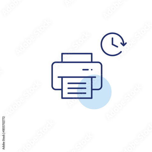 Printer and clock. Scheduled scan and print job. Pixel perfect, editable stroke vector icon