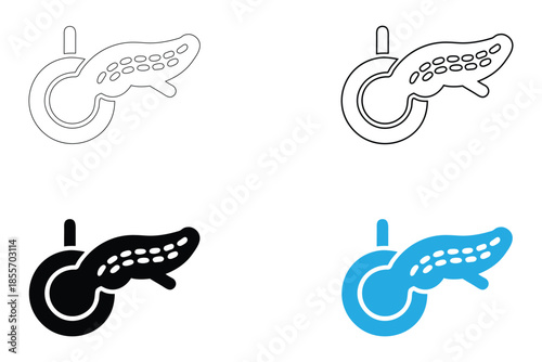 human pancreas icon vector pancreas symbol vector, silhouette and line art	