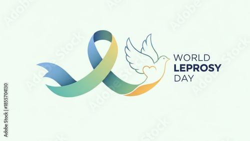 World Leprosy Day: The graphic showcases a symbolic blue and green ribbon entwined with a dove, symbolizing hope and solidarity, celebrating the day dedicated to leprosy awareness.