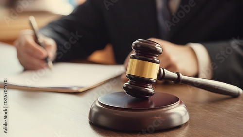 Gavel on a desk in front of a judge