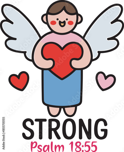 WebStrong - Cute Angel Holding Heart with Psalm 18:35 Bible Verse eps