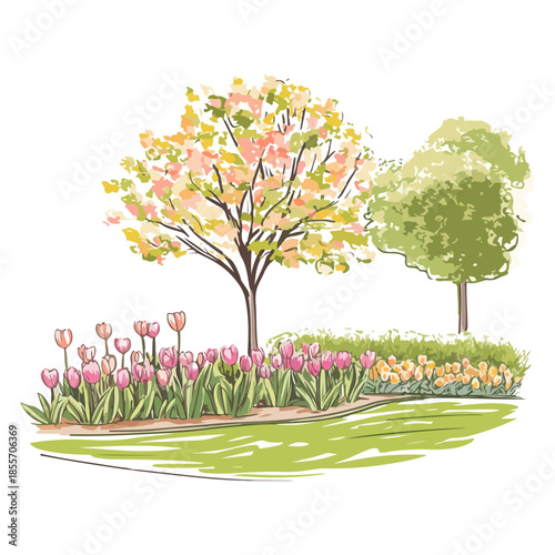 keukenhof gardens, dutch tulip season, festival, vector, transparent background, garden, tulip, flowers, tulips, keukenhof, outdoor, beauty, flora, floral, landscape, field, gardening, bloom, blossom