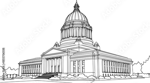 set of Washington capitol building line art, black outline, vector and illustration, coloring book page line art drawing

