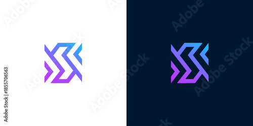 Geometric Abstract Logo Design - Modern S-Shaped Icon with Gradient Colors on White and Dark Backgrounds