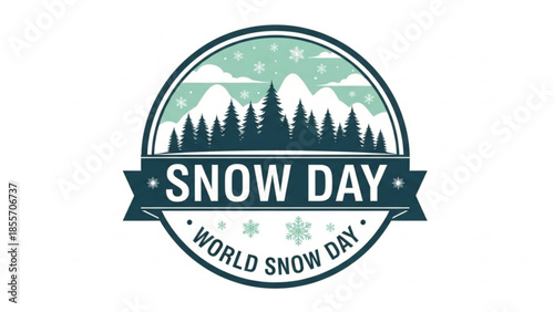 Snow Day Illustration: Captivating illustration dedicated to World Snow Day. The design showcases the elegance and beauty of a snowy landscape and the joy of snow day.