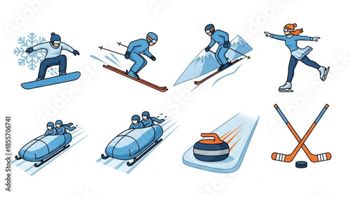 Winter Sports Collection: Featuring a range of winter sports illustrations, perfect for designs that evoke the energy of winter activities. 