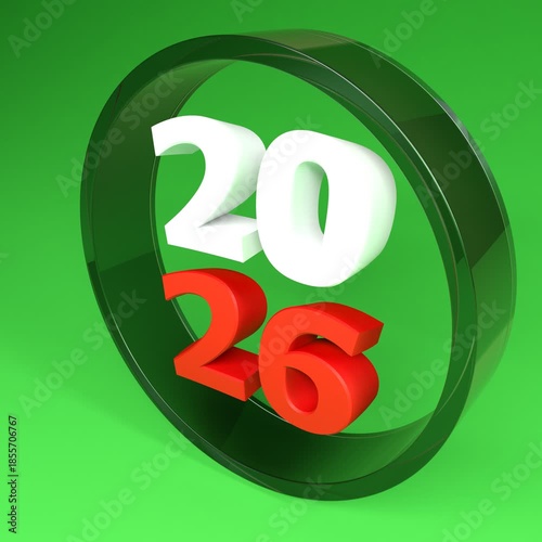 2026 inside turning glass circle, on green background