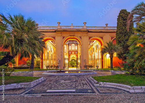 Garden facade of Palazzo Realeat night. Genoa, Italy