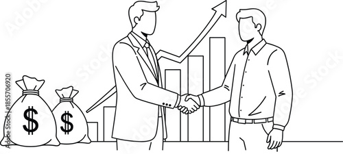 Business handshake illustration set, partnership agreement vector, financial growth success artwork, investment design, corporate collaboration artwork