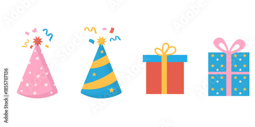 celebration elements, gifts and hats