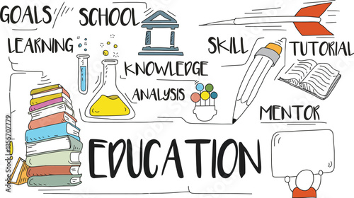 Hand Drawn Education Doodle with Icons for Goals Learning School Knowledge and Skill Development