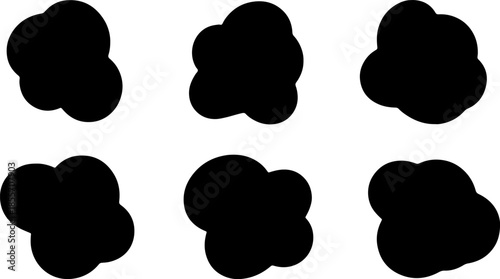 Set of abstract black organic blob silhouettes and colorful liquid splash shapes isolated on white for modern minimalist graphic design, logos, and creative branding elements.