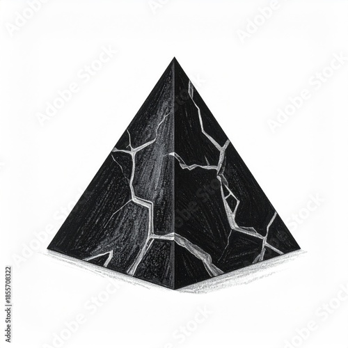 Dark cracked pyramid shape isolated against white background