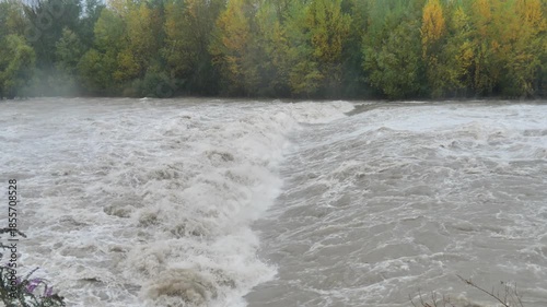 Swollen river Brembo in Ponte San Pietro, Bergamo, Lombardy, Italy