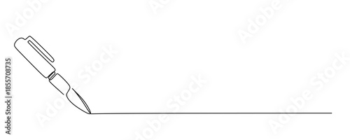 Simple continuous line art drawing of a ballpoint pen on a clean white background