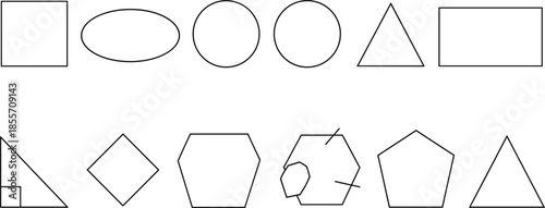 Basic geometric shapes outline vector illustration set including circles squares triangles and polygons for education design