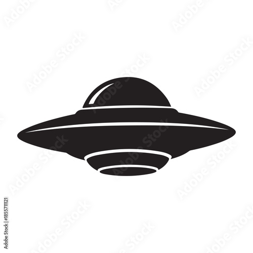 Black silhouette of a flying saucer or UFO in space