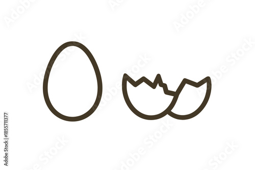 Whole egg and cracked eggshell outline on a dark background