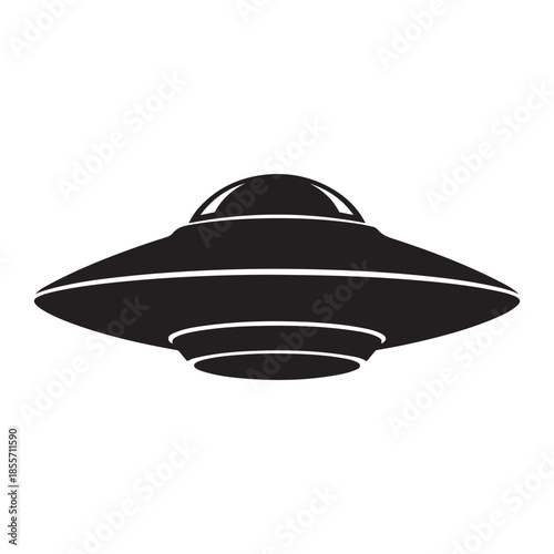 Black silhouette of a flying saucer or UFO in space