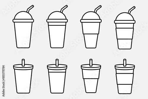 Ice Cup Icon Collection Set. Refreshing Cold Drink Beverage Symbols Bundle.