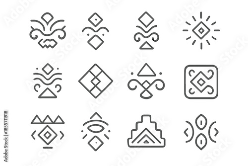 Collection of abstract tribal geometric emblems