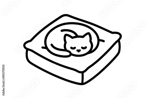 Cute sleeping cat icon on a cushion