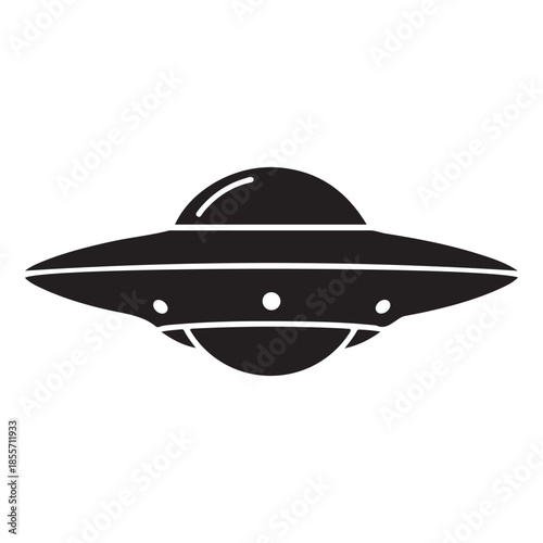 Black silhouette of a flying saucer or UFO in space