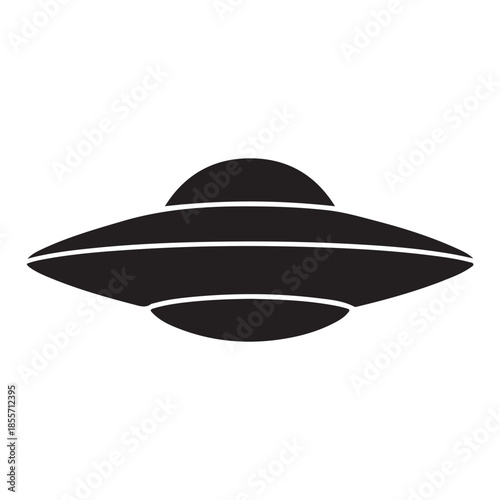 Black silhouette of a flying saucer or UFO in space