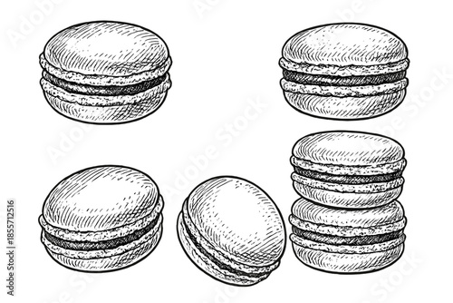 Hand-drawn macarons on a dark background