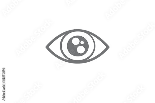 White stylized eye icon with pupil on gray background