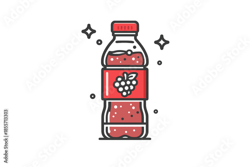 Red Berry Drink Bottle Icon with Grapes