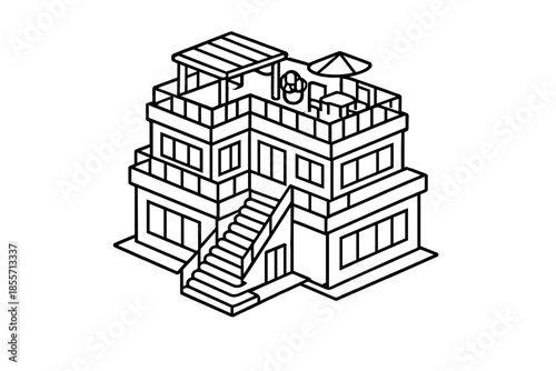 Isometric building with rooftop patio