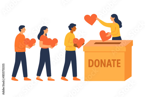 People donating hearts to a donation box