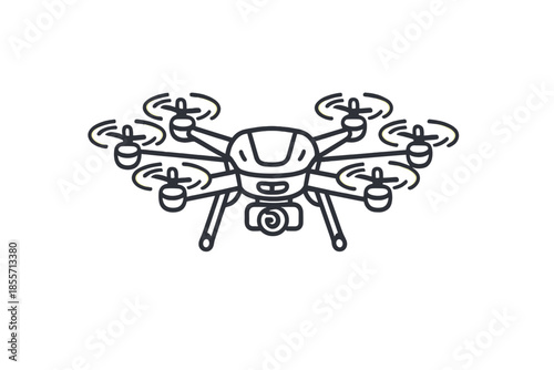 Drone with camera outline glowing on dark background