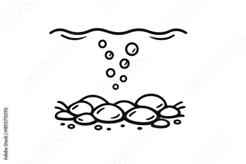 Underwater scene with rocks and bubbles cartoon