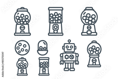 Gumball Machine Icons with Robot and Bubbles