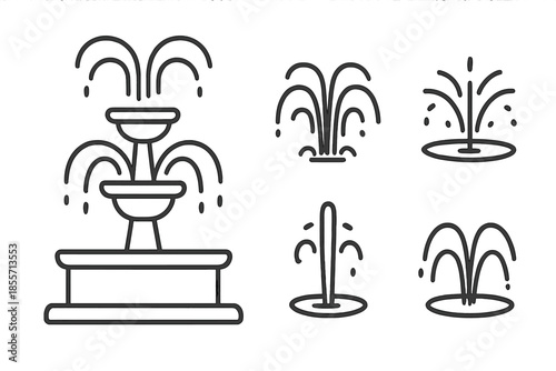 Water fountain line icons set