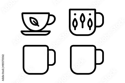 Tea and Coffee Cup Line Icon Set