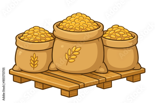 Three Sacks of Grain on a Wooden Pallet