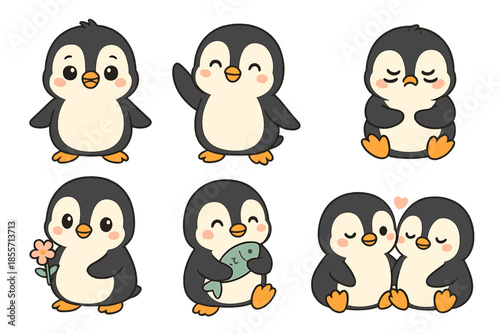 Cute Kawaii Penguins in Various Poses